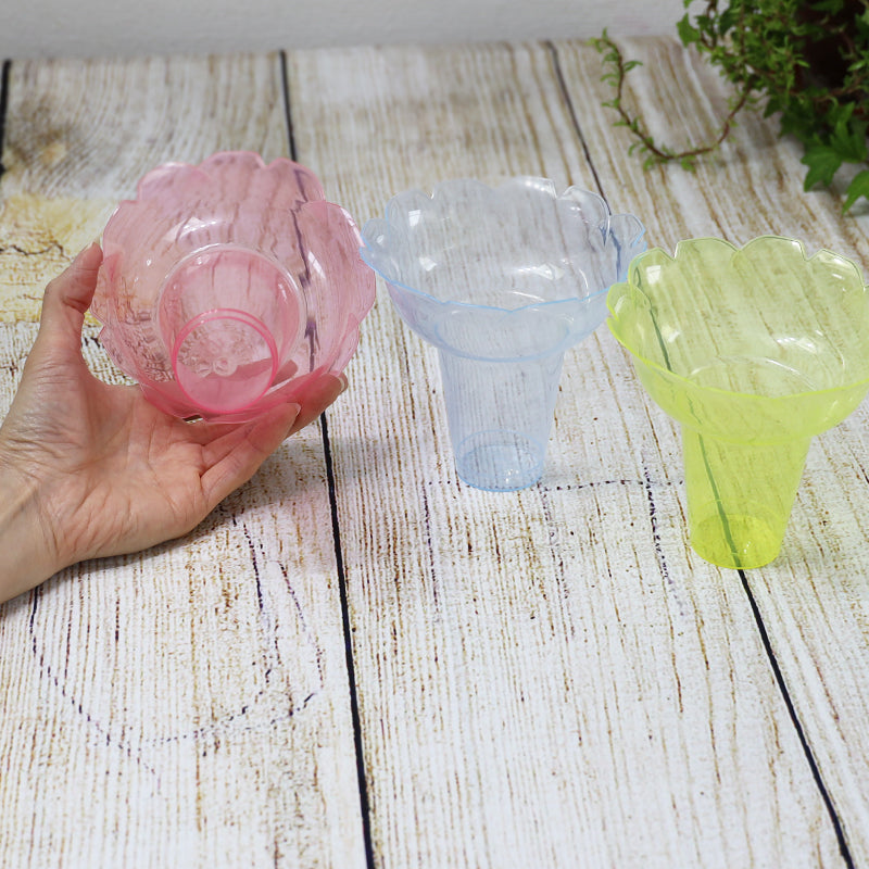 業務用かき氷用プラカップ 430cc 聖火カップ 3色アソート ピンク/ブルー/イエロー (300個入り各色100入り)【メーカー直送】花型 業務用使い捨て食器 うつわ お祭り 氷カップ 学園祭 文化祭 こども祭り 盆祭り 大容量