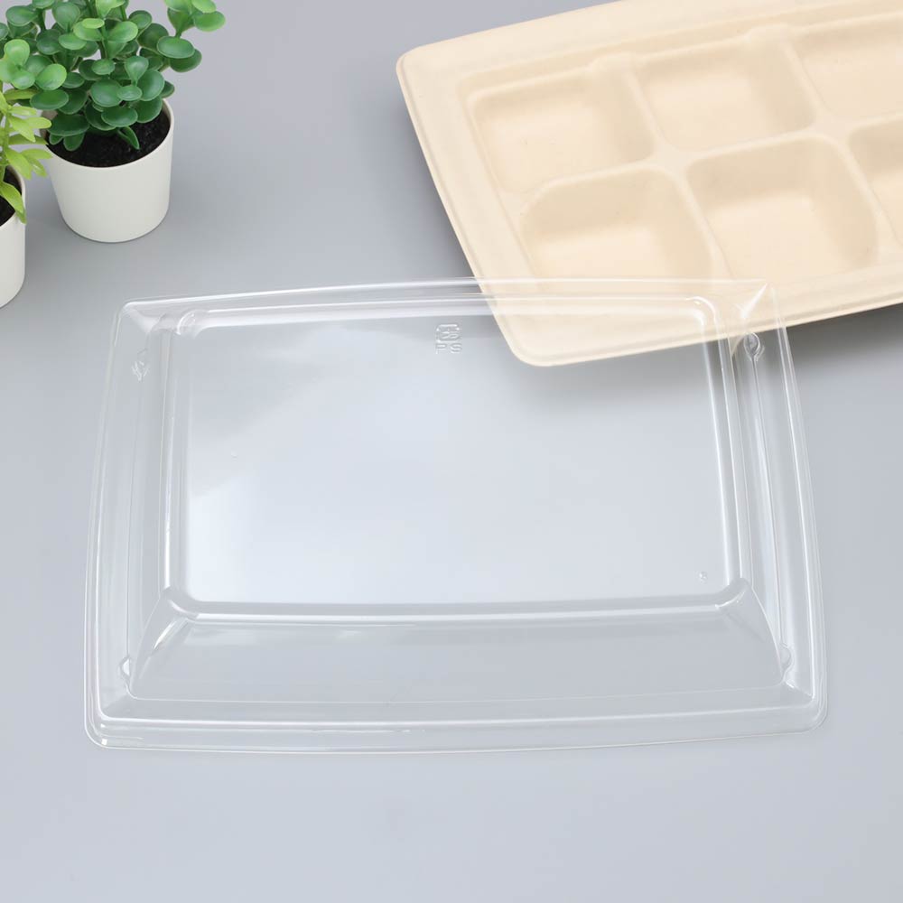 バガス 再生紙製容器用フタ SBT パルプ6区切りトレイ(240×181×25mm)用 蓋 フタ PP ふた 400枚セット 防曇蓋 お弁当容器 弁当(サトウキビの搾りカスから再生された堆肥可能なパルプ製)業務用 大容量 (メーカー直送品)