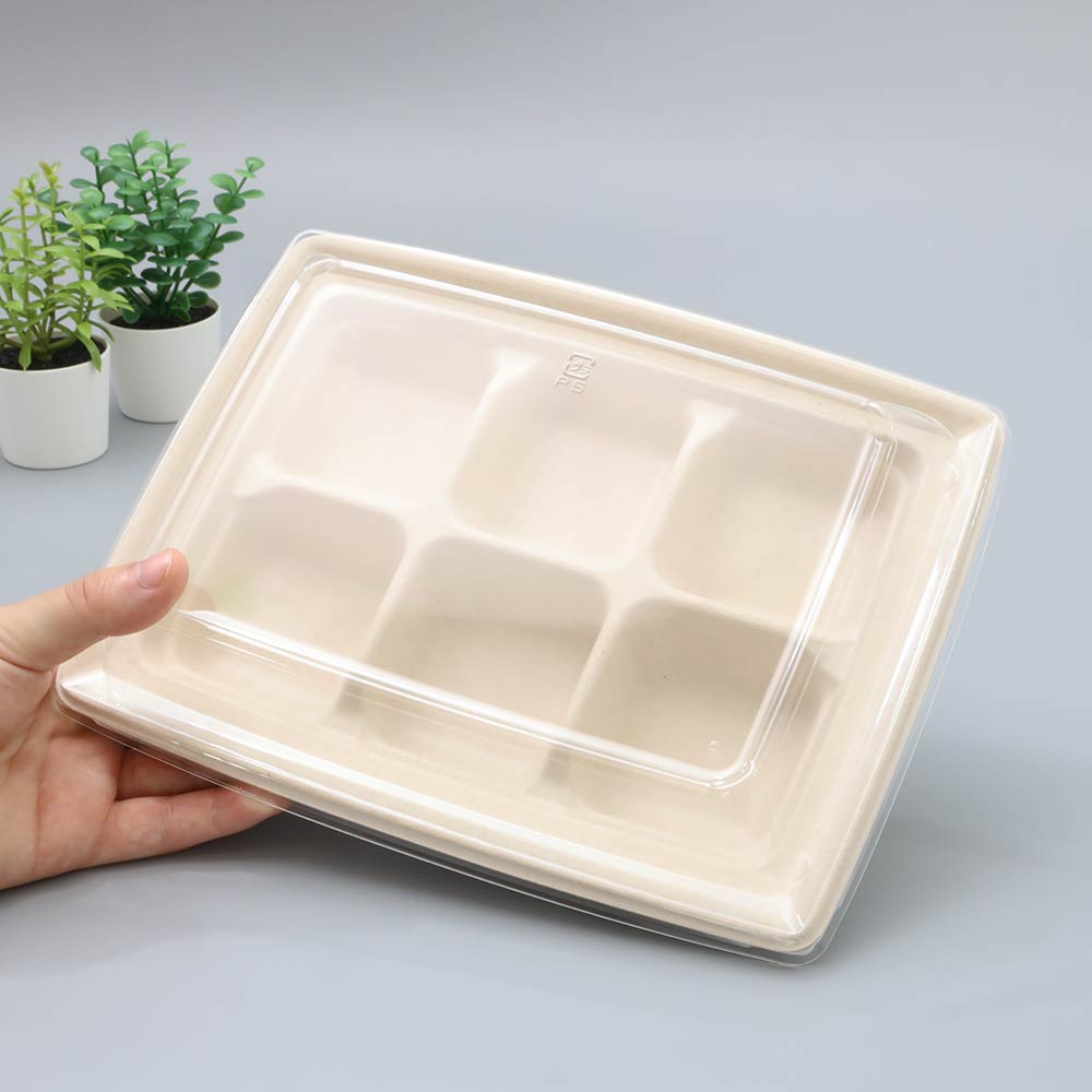 バガス 再生紙製容器用フタ SBT パルプ6区切りトレイ(240×181×25mm)用 蓋 フタ PP ふた 400枚セット 防曇蓋 お弁当容器 弁当(サトウキビの搾りカスから再生された堆肥可能なパルプ製)業務用 大容量 (メーカー直送品)