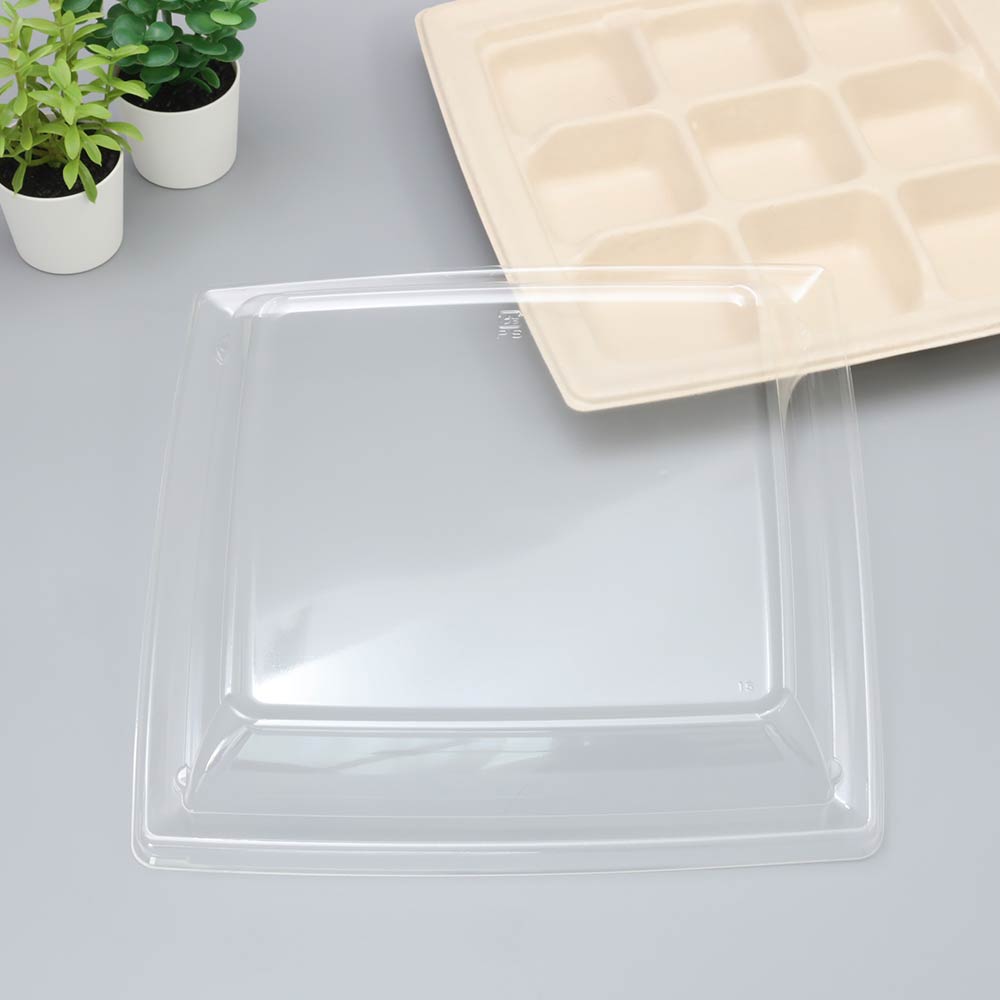 バガス 再生紙製容器用フタ SBT パルプ9区切りトレイ(240×240×25mm)用 蓋 フタ PP ふた 400枚セット 防曇蓋 お弁当容器 弁当(サトウキビの搾りカスから再生された堆肥可能なパルプ製)業務用 大容量 (メーカー直送品)