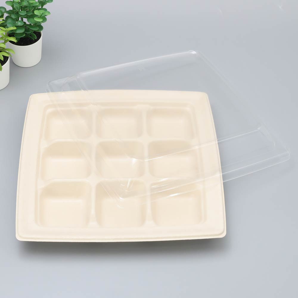 バガス 再生紙製容器用フタ SBT パルプ9区切りトレイ(240×240×25mm)用 蓋 フタ PP ふた 400枚セット 防曇蓋 お弁当容器 弁当(サトウキビの搾りカスから再生された堆肥可能なパルプ製)業務用 大容量 (メーカー直送品)