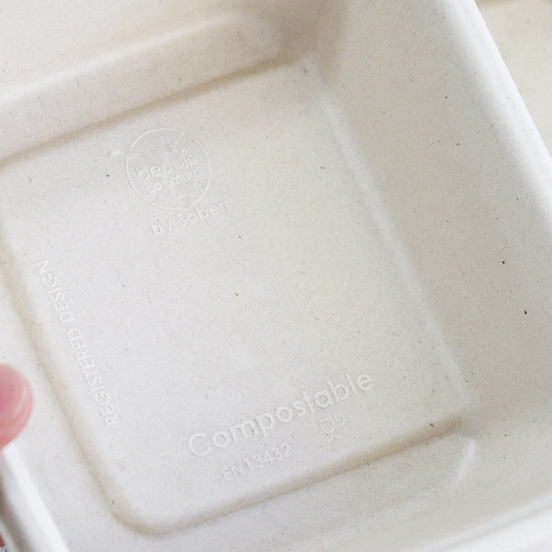 バガス 再生紙製容器 二区切りパルプトレイ 54オンス(260ml+540ml) 228×165×47 300個セット (サトウキビの搾りカスから再生された堆肥可能なパルプ製)業務用 大容量 (メーカー直送品)