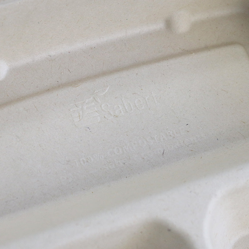 バガス 再生紙製容器 三区切りパルプトレイ 22.6cm角 (230ml×2+440ml) 226×226×44 300個セット (サトウキビの搾りカスから再生された堆肥可能なパルプ製)業務用 大容量 (メーカー直送品)