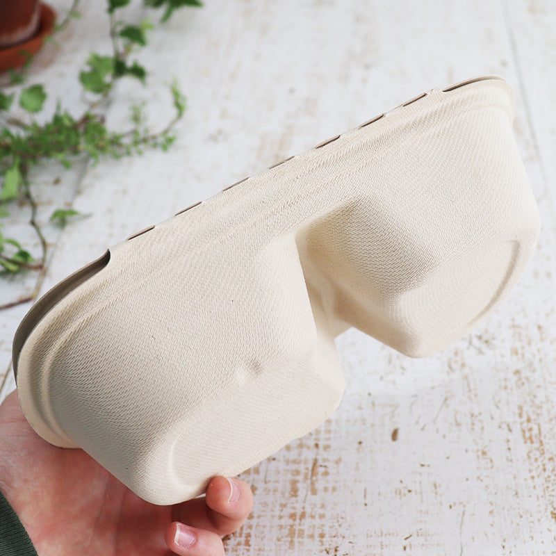 バガス 再生紙製容器 パルプヒンジコンテナ 二区切りL(275ml+355ml)225×165×52 300個セット (サトウキビの搾りカスから再生された堆肥可能なパルプ製)業務用 大容量 (メーカー直送品)