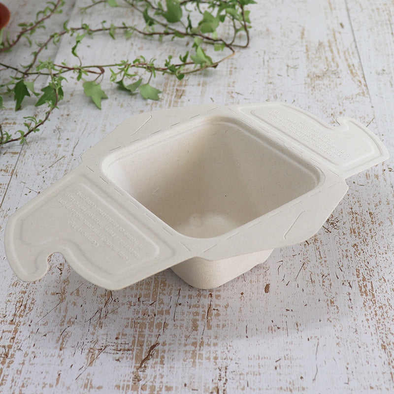 バガス 再生紙製容器 ロック付きスクエアパルプ容器 16オンス(450ml)123×123×74 300個セット (サトウキビの搾りカスから再生された堆肥可能なパルプ製)業務用 大容量 (メーカー直送品)