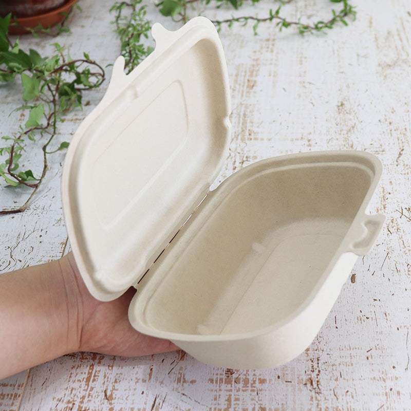 バガス 再生紙製容器 パルプヒンジコンテナ S (450ml)174×134×45 300個セット (サトウキビの搾りカスから再生された堆肥可能なパルプ製)業務用 大容量 (メーカー直送品)
