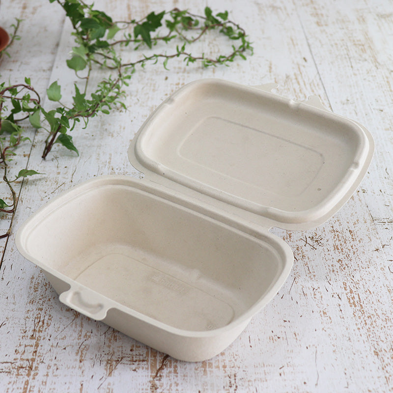 バガス 再生紙製容器 パルプヒンジコンテナ M (600ml)187×143×52 300個セット (サトウキビの搾りカスから再生された堆肥可能なパルプ製)業務用 大容量 (メーカー直送品)