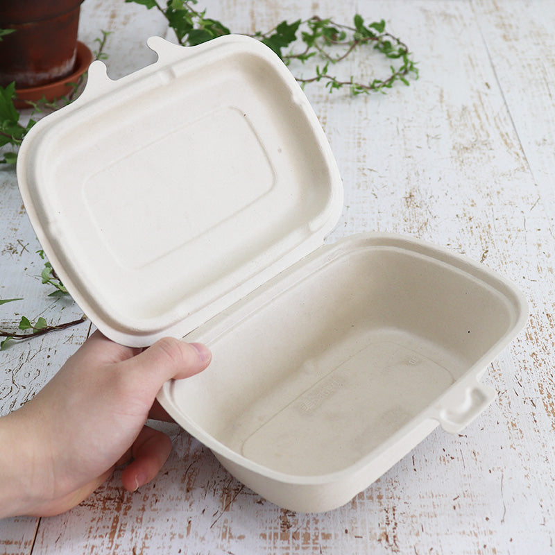 バガス 再生紙製容器 パルプヒンジコンテナ M (600ml)187×143×52 300個セット (サトウキビの搾りカスから再生された堆肥可能なパルプ製)業務用 大容量 (メーカー直送品)