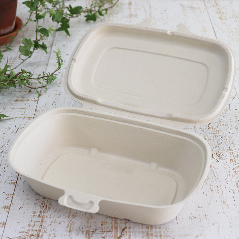 バガス 再生紙製容器 パルプヒンジコンテナ L (680ml)226×166×52 300個セット (サトウキビの搾りカスから再生された堆肥可能なパルプ製)業務用 大容量 (メーカー直送品)