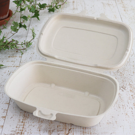 バガス 再生紙製容器 パルプヒンジコンテナ L (680ml)226×166×52 300個セット (サトウキビの搾りカスから再生された堆肥可能なパルプ製)業務用 大容量 (メーカー直送品)