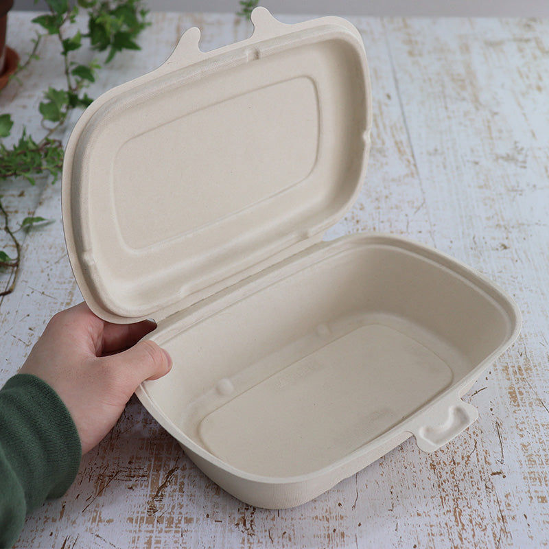 バガス 再生紙製容器 パルプヒンジコンテナ L (680ml)226×166×52 300個セット (サトウキビの搾りカスから再生された堆肥可能なパルプ製)業務用 大容量 (メーカー直送品)