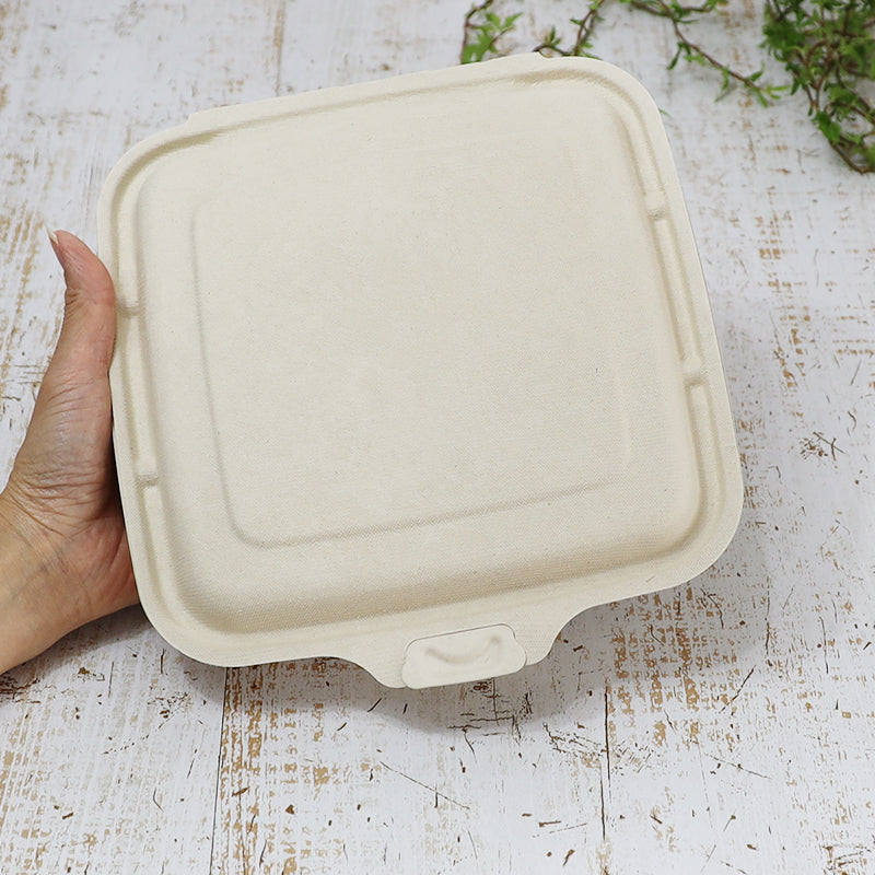 Sabert セイバート バガス 再生紙製容器 SBT-パルプヒンジコンテナSQ 3区切り 750ml 蓋付き 300個セット(サトウキビの搾りカスから再生された堆肥可能なパルプ製)業務用 大容量 (メーカー直送品)