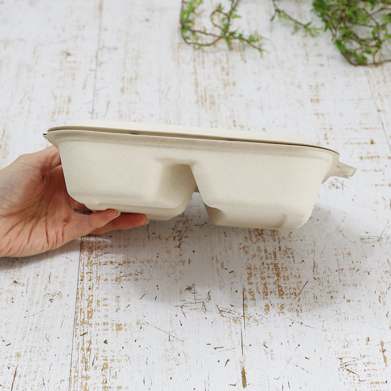 Sabert セイバート バガス 再生紙製容器 SBT-パルプヒンジコンテナSQ 3区切り 750ml 蓋付き 300個セット(サトウキビの搾りカスから再生された堆肥可能なパルプ製)業務用 大容量 (メーカー直送品)