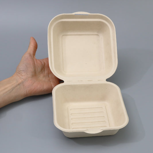 バガス 再生紙製容器 SBT バーガー用パルプ容器 150x150×42 300個セット(サトウキビの搾りカスから再生された堆肥可能なパルプ製)業務用 大容量 (メーカー直送品)
