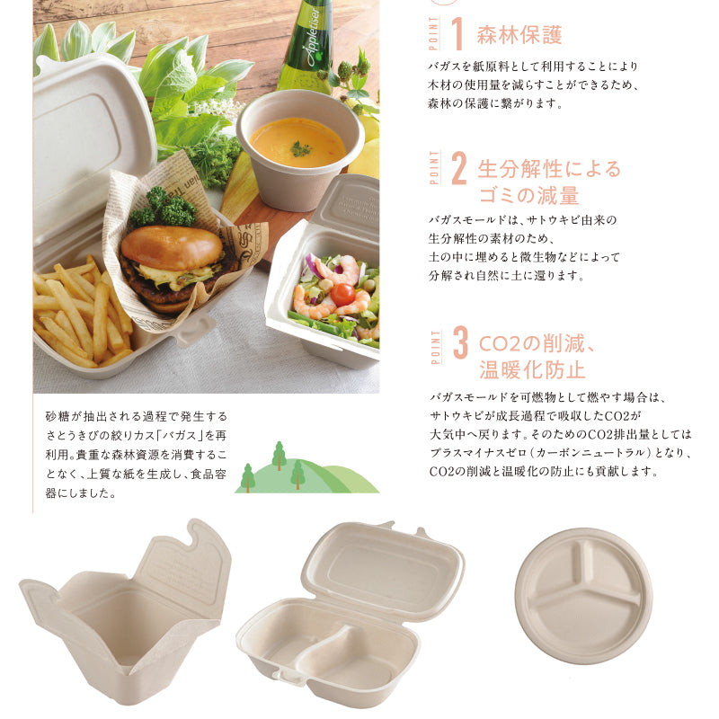 バガス 再生紙製容器 SBT バーガー用パルプ容器 150x150×42 300個セット(サトウキビの搾りカスから再生された堆肥可能なパルプ製)業務用 大容量 (メーカー直送品)