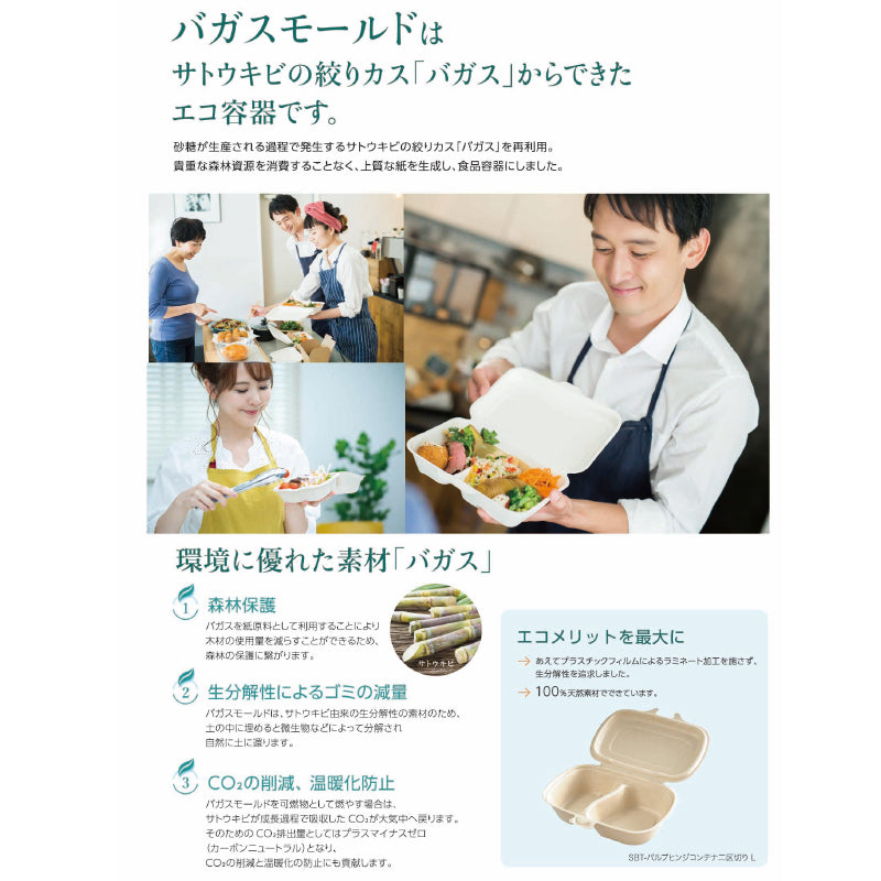 バガス 再生紙製容器 SBT バーガー用パルプ容器 150x150×42 300個セット(サトウキビの搾りカスから再生された堆肥可能なパルプ製)業務用 大容量 (メーカー直送品)