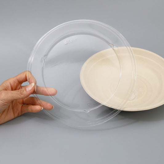 バガス 再生紙製容器 PET蓋-24/32/48oz  パルプラウンドボール用 蓋 213φ×11 300個セット 弁当箱用 フタ (サトウキビの搾りカスから再生された堆肥可能なパルプ製)業務用 大容量 (メーカー直送品)