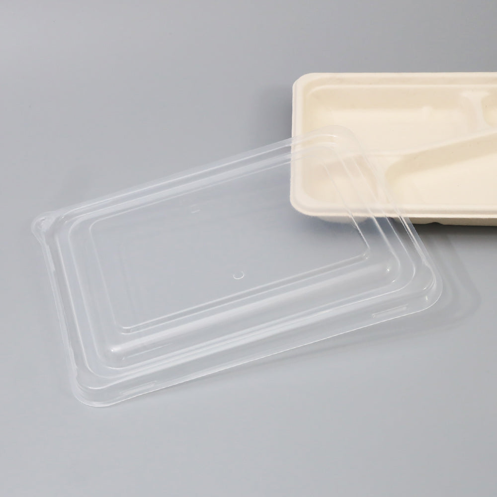 バガス 再生紙製容器 クリア PP リッド 23.2x17cm YB用 蓋 300個セット 弁当箱用 フタ (サトウキビの搾りカスから再生された堆肥可能なパルプ製)業務用 大容量 (メーカー直送品)
