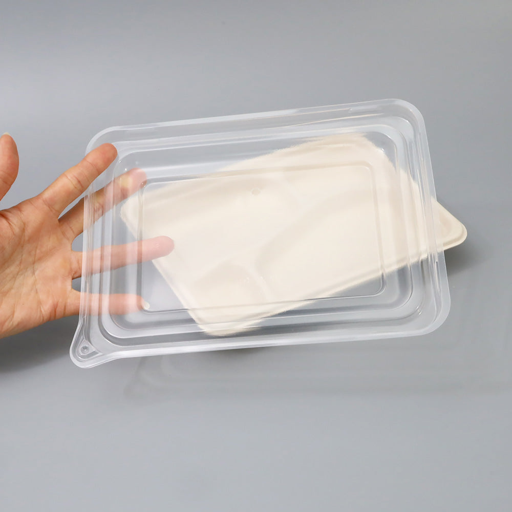 バガス 再生紙製容器 クリア PP リッド 23.2x17cm YB用 蓋 300個セット 弁当箱用 フタ (サトウキビの搾りカスから再生された堆肥可能なパルプ製)業務用 大容量 (メーカー直送品)