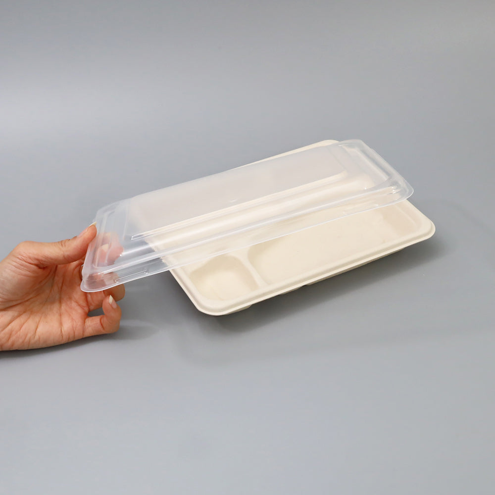 バガス 再生紙製容器 クリア PP リッド 23.2x17cm YB用 蓋 300個セット 弁当箱用 フタ (サトウキビの搾りカスから再生された堆肥可能なパルプ製)業務用 大容量 (メーカー直送品)
