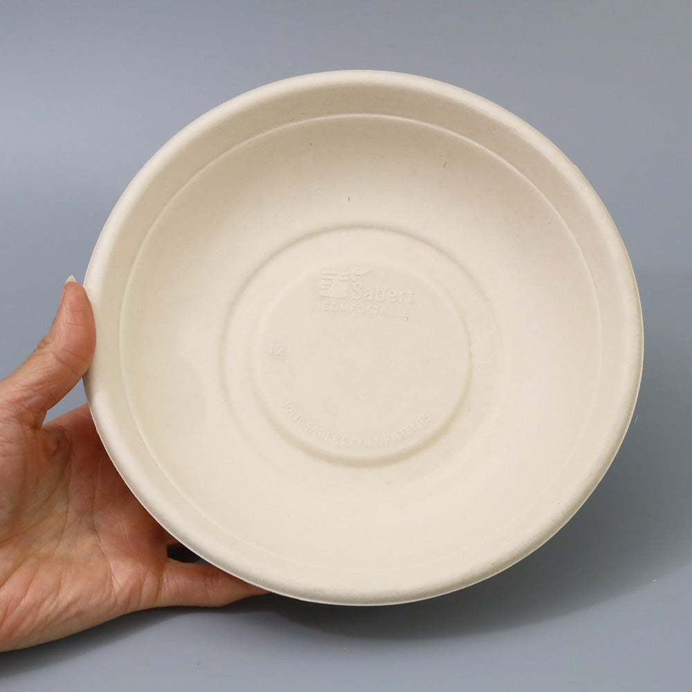 バガス 再生紙製容器 SBT-24oz パルプラウンドボール(680ml) 直径208×41h 300個セット (サトウキビの搾りカスから再生された堆肥可能なパルプ製)業務用 大容量 (メーカー直送品)