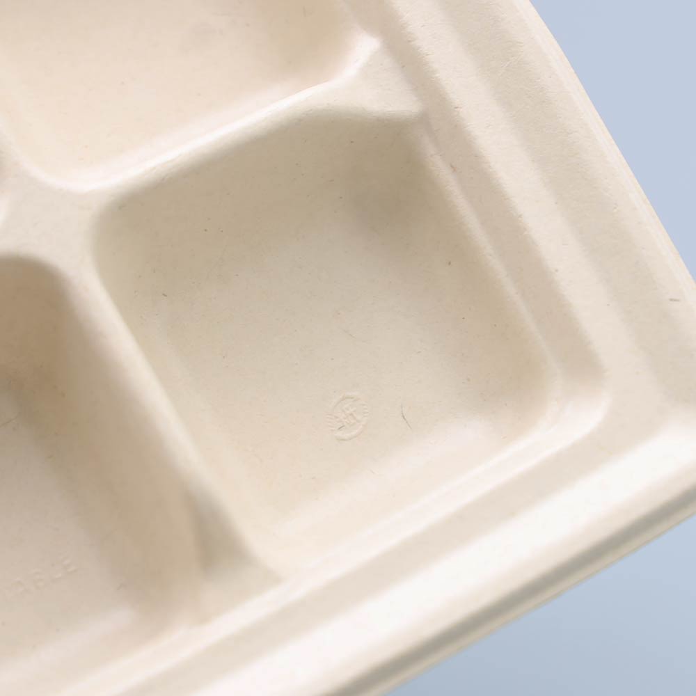 バガス 再生紙製容器 SBT パルプ6区切りトレイ 240×181×25mm 400枚セット お弁当容器 弁当(サトウキビの搾りカスから再生された堆肥可能なパルプ製)業務用 大容量 (メーカー直送品)