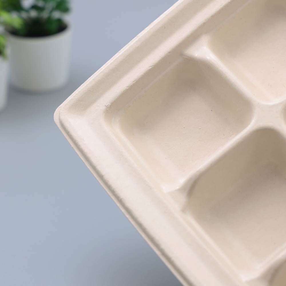 バガス 再生紙製容器 SBT パルプ9区切りトレイ 240×240×25mm 400枚セット お弁当容器 弁当(サトウキビの搾りカスから再生された堆肥可能なパルプ製)業務用 大容量 (メーカー直送品)
