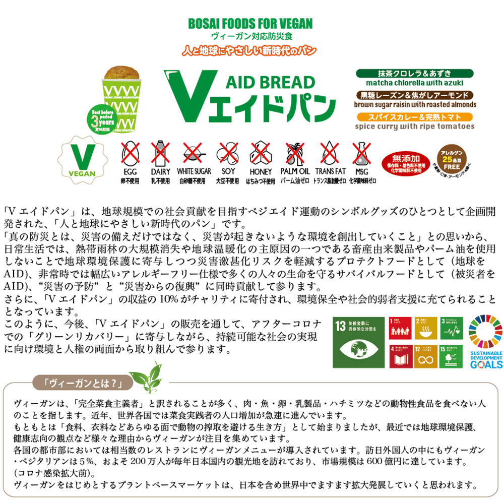 賞味期限5年のパン 30個セット Vエイドパン スパイスカレー&完熟トマト VS30 防災パン 保存食 防災食 ヴィーガン対応 保存料、着色料、化学調味料、添加物も不使用