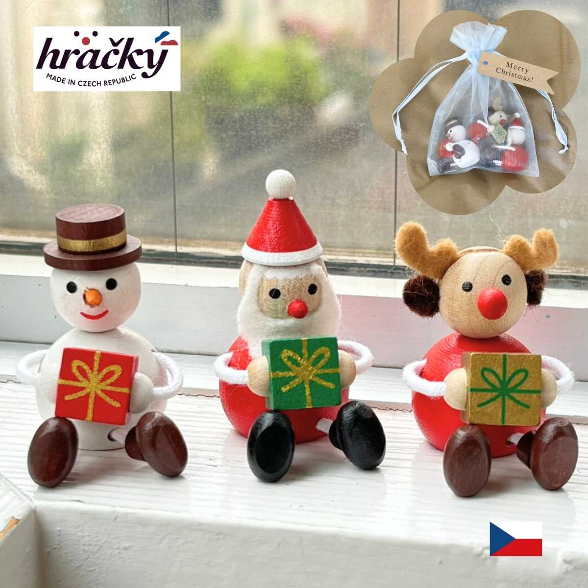 クリスマス 飾り レスニー ハラチキ レスニー・プレゼント Hracky チェコ産 クリスマス 木製人形 3点セット 正規品 サンタクロース スノーマン トナカイ チェコ 木製人形 手のひらサイズ クリスマス Cristmas Holiday