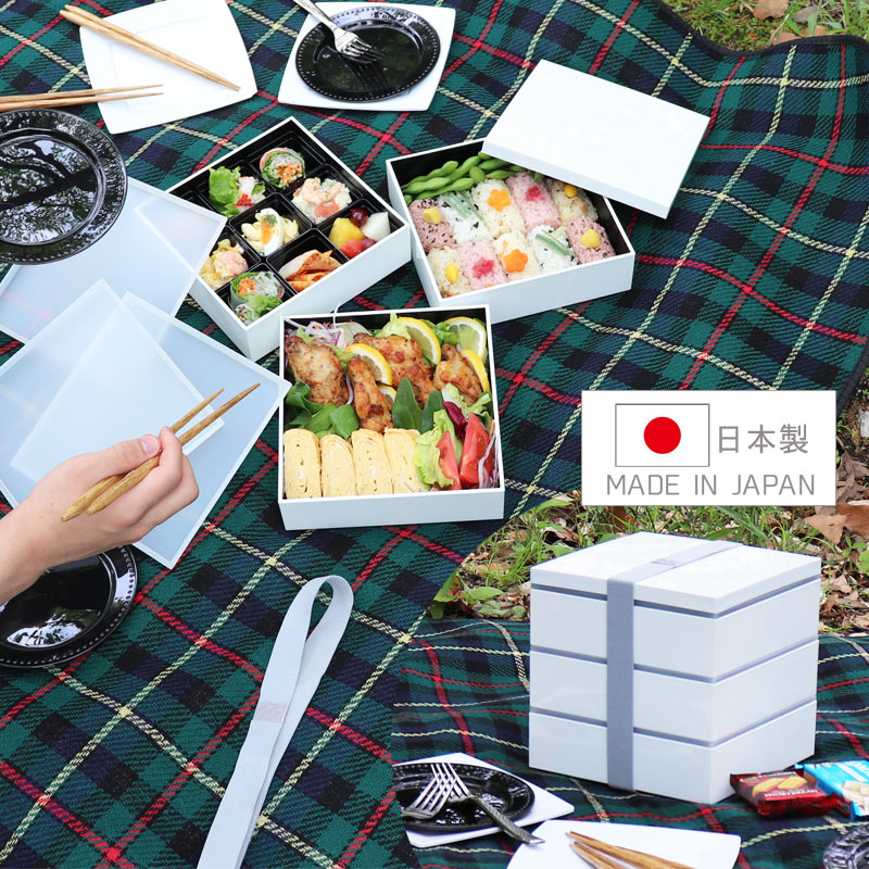 手塗り仕上げ ウルトラミックス スノーホワイト3段重箱三段重 日本製 Snow white lunch box ランチボックスおしゃれ 日本製 オールインワン ホワイトセット