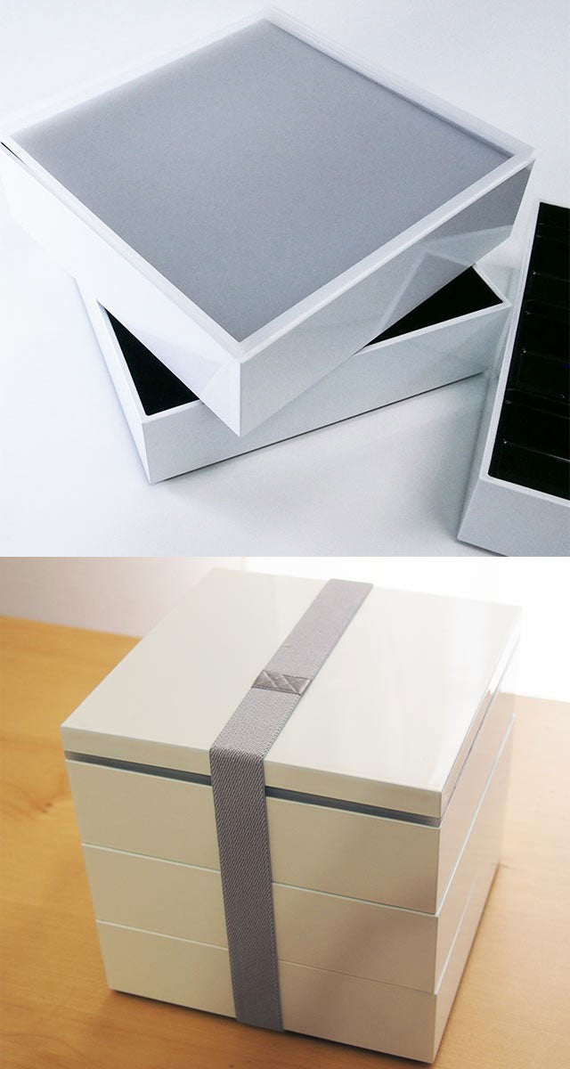 手塗り仕上げ ウルトラミックス スノーホワイト3段重箱三段重 日本製 Snow white lunch box ランチボックスおしゃれ 日本製 オールインワン ホワイトセット