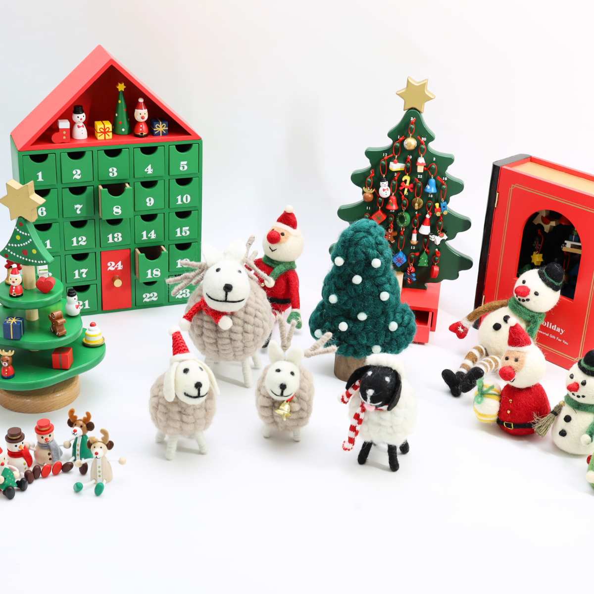 クリスマス 飾り モコモコ アニマル ネパール産 クリマス フェルトマスコット 5点セット 正規品 フェルトアニマル クリスマス トナカイ 羊 ヒツジ ツリー クリマスツリー ネパール インテリア 装飾 デコレーション 置物 ギフト プレゼント