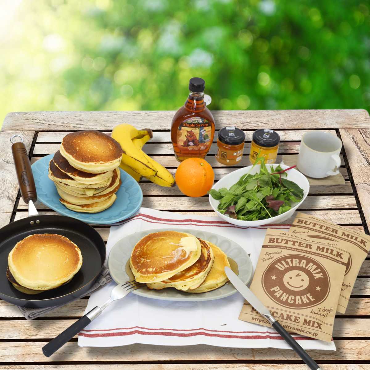 ウルトラミックス パンケーキミックス 200g×2袋 & パンケーキ専用 鉄フライパン 20cm & タワーシリコンお玉 4点 セット 有機フッ素化合物(PFAS)不使用 錆防止加工済 から焼き不要 PFASフリー