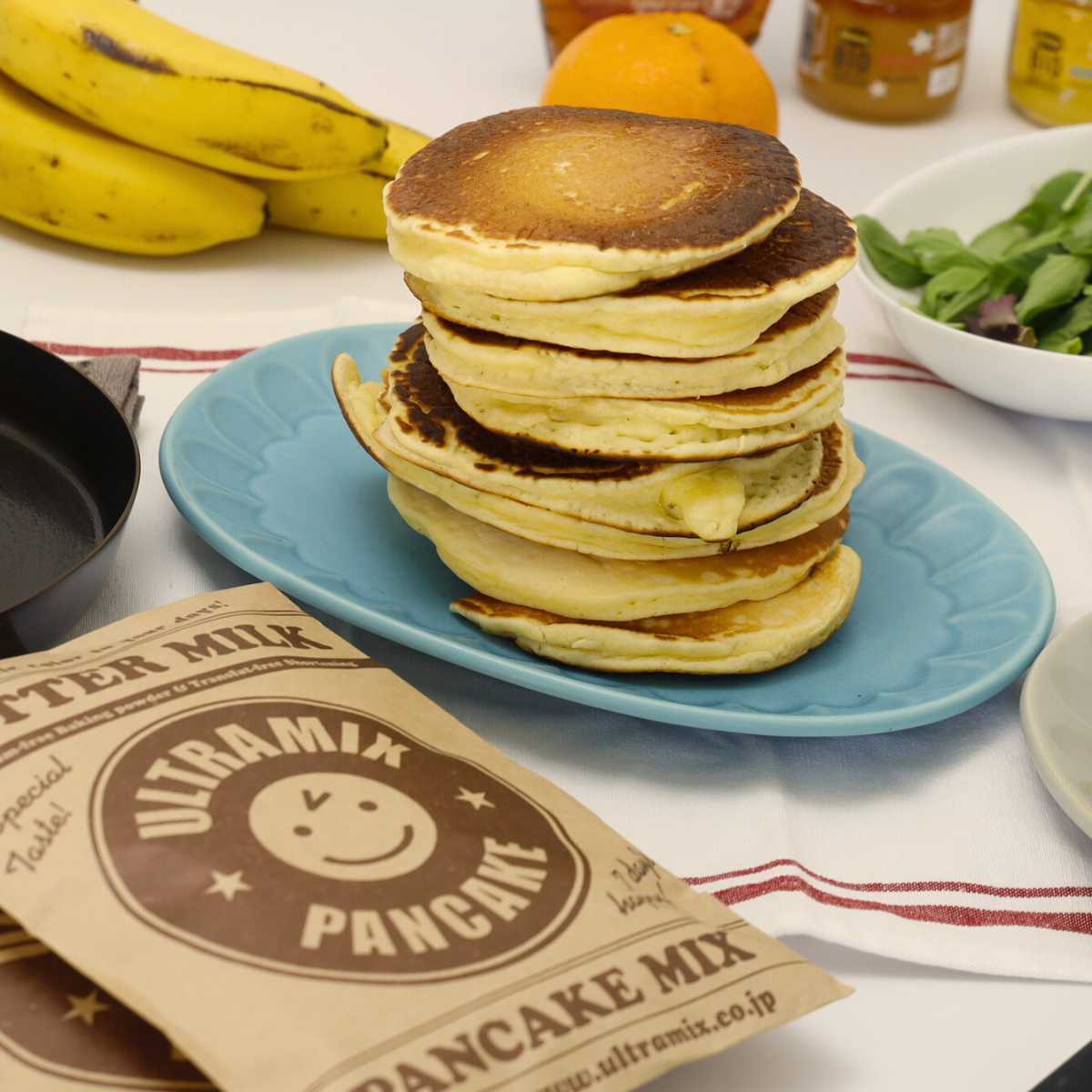 ウルトラミックス パンケーキミックス 200g×2+500g×1袋 & パンケーキ専用 鉄フライパン 20cm 4点 セット 有機フッ素化合物(PFAS)不使用 錆防止加工済 から焼き不要 PFASフリー