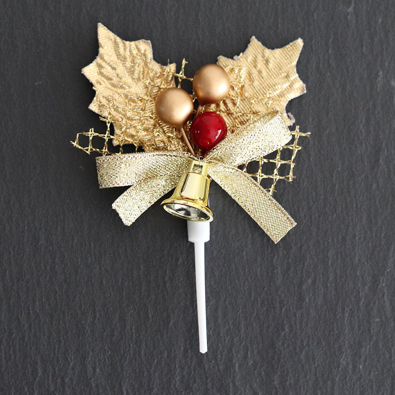 ひいらぎ 柊 クリスマス プレミアム ケーキピック ゴールドリーフ 金ワイヤー 金リボン 60×60mm 100本セット 飾り 日本製 手作り ヒイラギ ケーキ用 高級 プレミアム 業務用 送料無料
