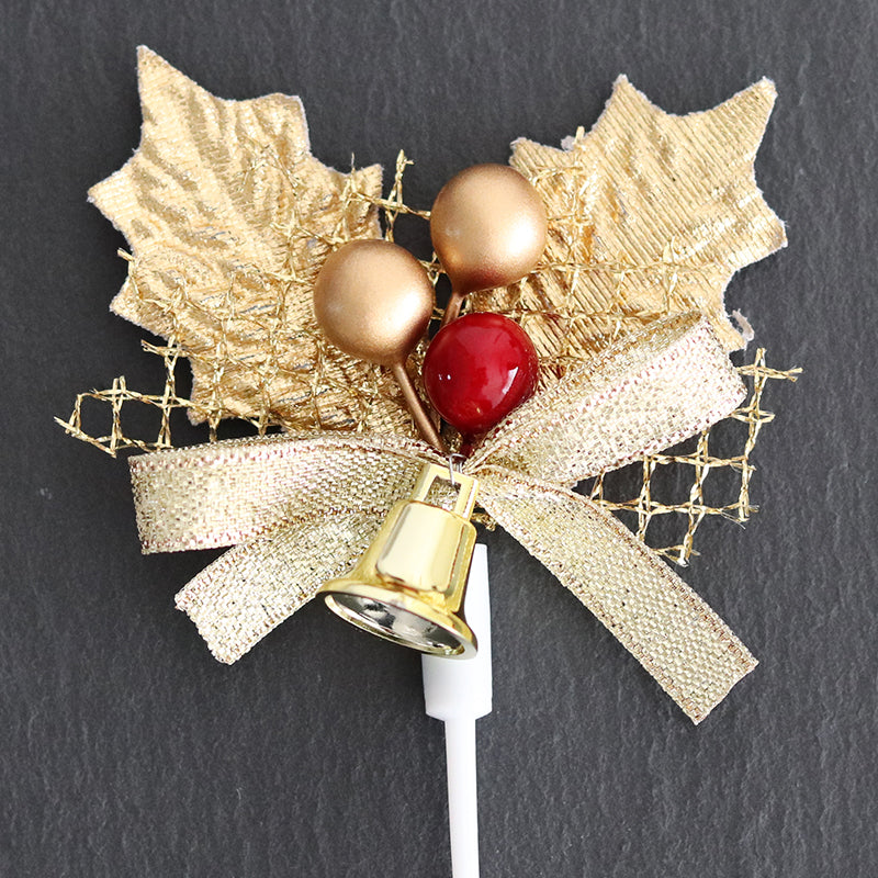 ひいらぎ 柊 クリスマス プレミアム ケーキピック ゴールドリーフ 金ワイヤー 金リボン 60×60mm 100本セット 飾り 日本製 手作り ヒイラギ ケーキ用 高級 プレミアム 業務用 送料無料
