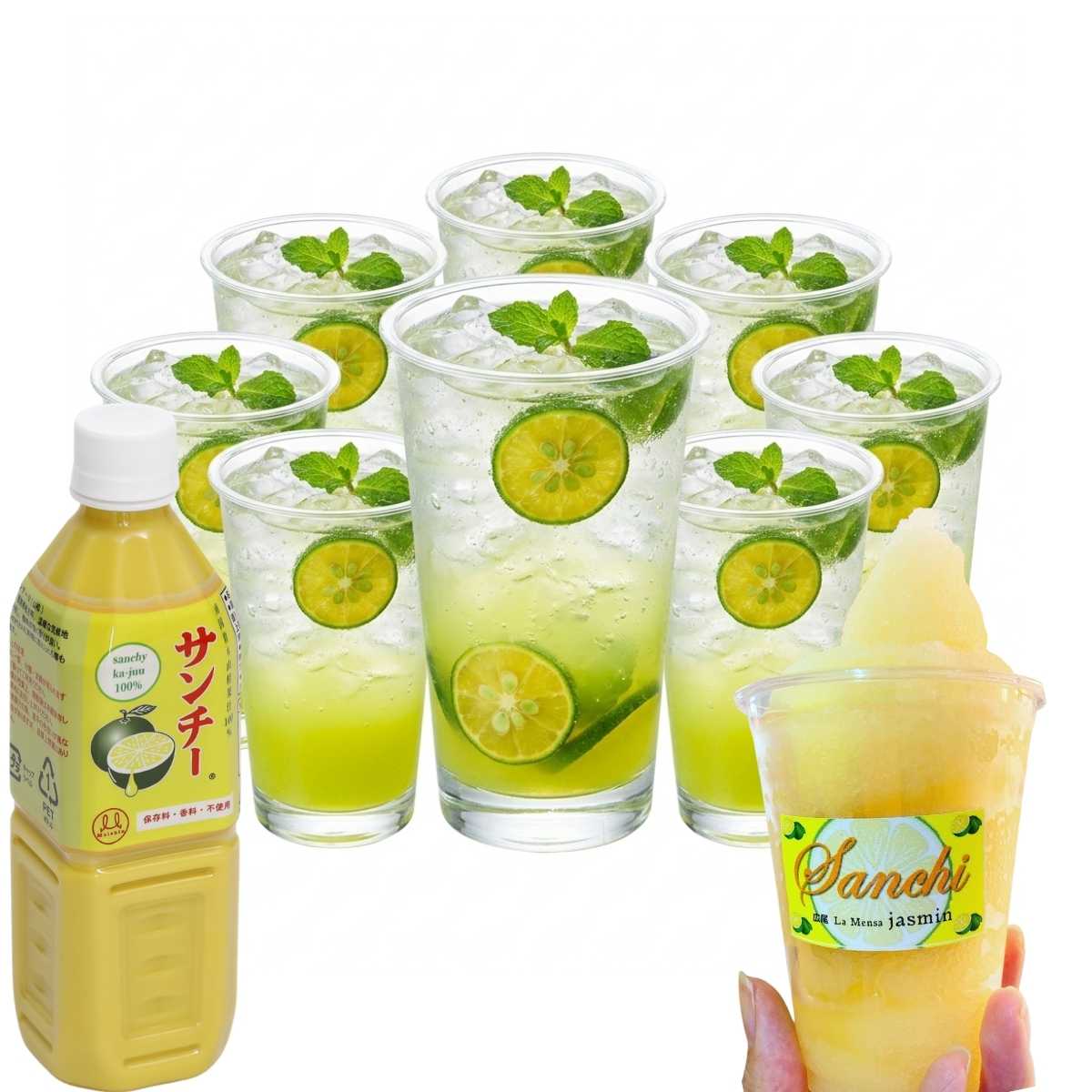 業務用 サンチー ストレート果汁 500ml ×24本 サワー80杯分 5～10倍希釈 焼酎割り カクテル 料理 ポン酢 かき氷居酒屋 バー 和食店 カフェに人気 シークワーサー 原液 ゆず かぼす すだち 柚子 ライムと似た香り サワー 原料 手作り ポン酢