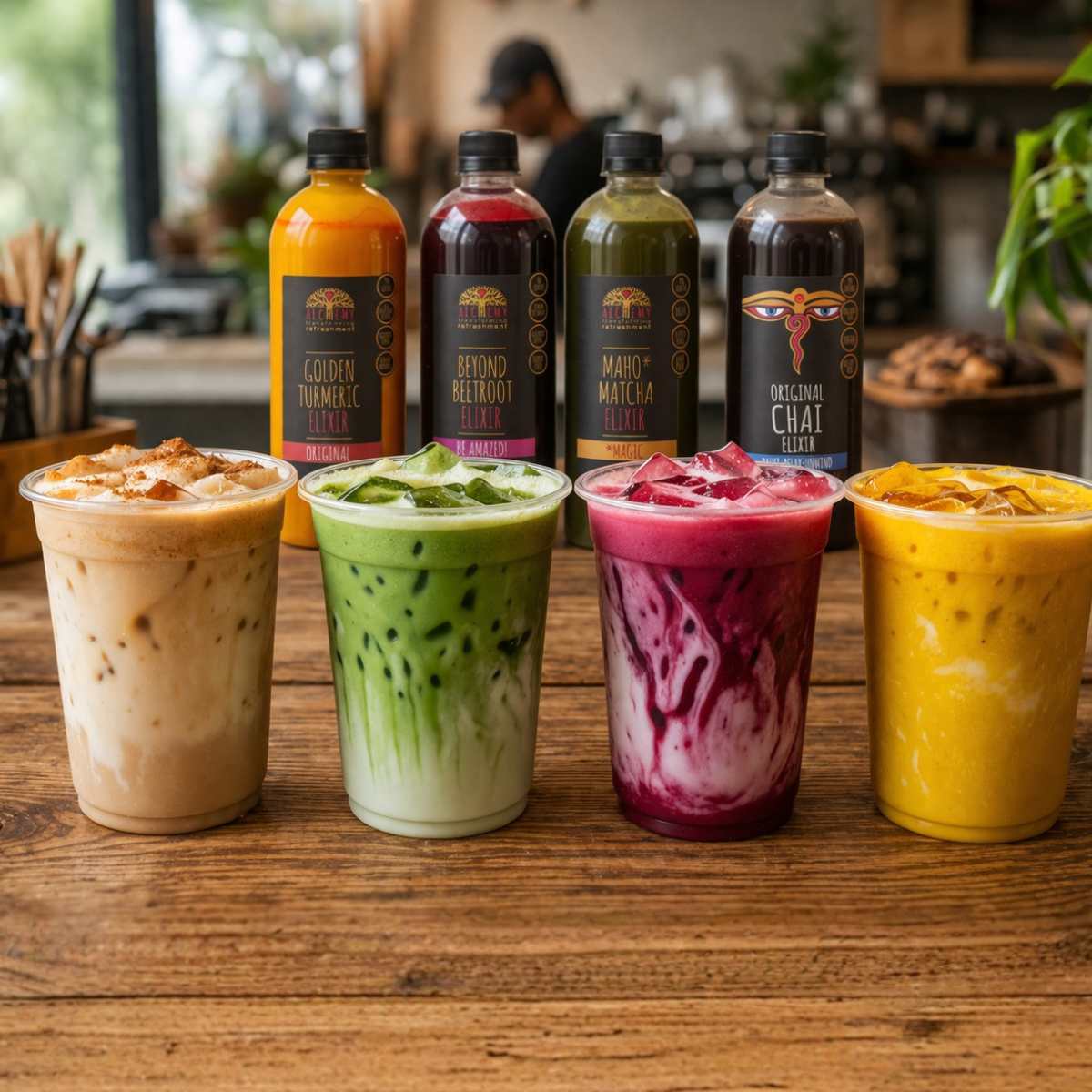 試飲サンプル セット ラテ ベース カフェラテ 濃縮 シロップ 24杯分(4種×各6杯）セット アルケミーコーディアル スーパーフードエリクサー 4種 グルテンフリー ヴィーガン ビーガン グルテンフリー ターメリック 抹茶 チャイ ビート オーストラリア カフェベース