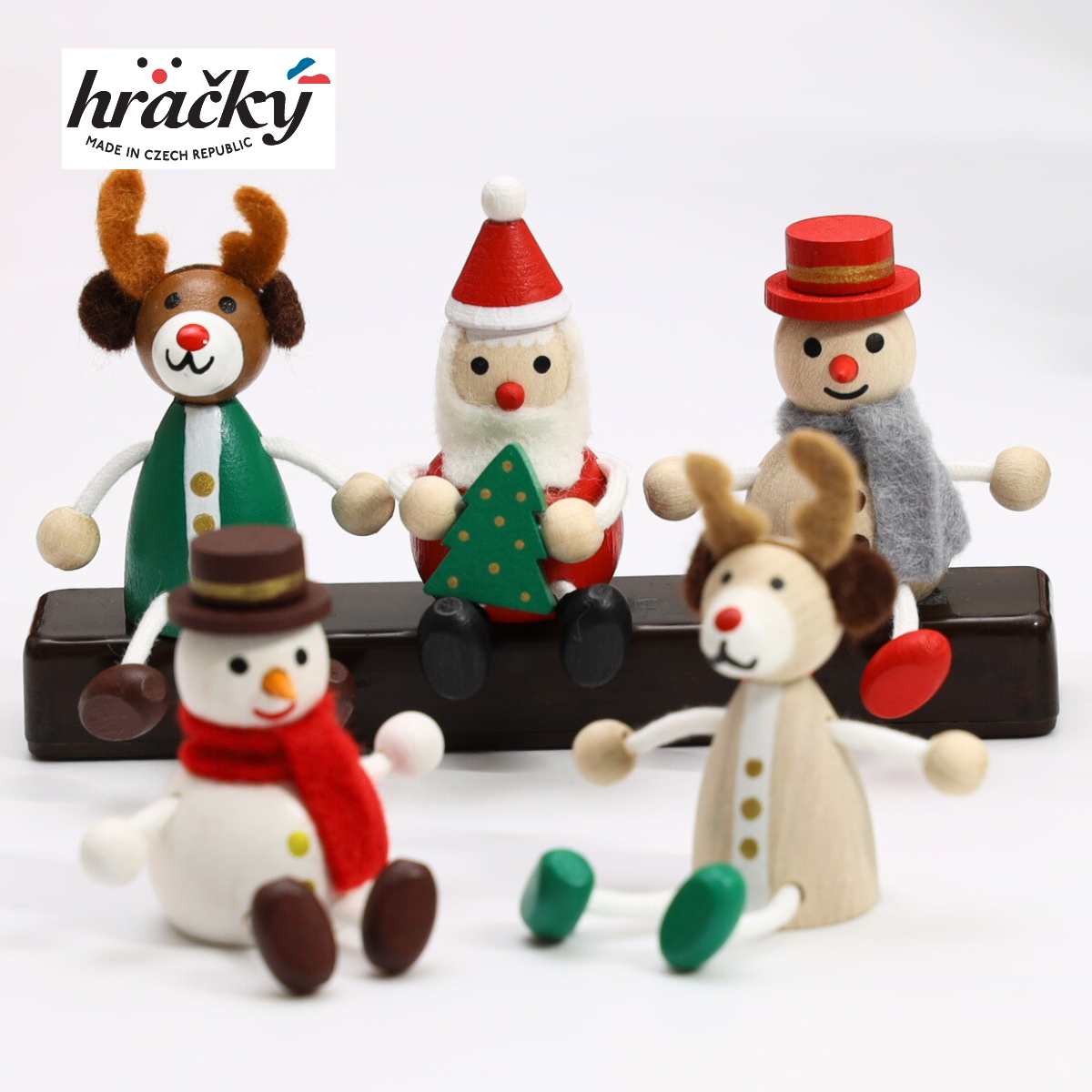 クリスマス 飾り  レスニー ハラチキ Hracky チェコ産 クリスマス 木製人形 5点セット  正規品 サンタクロース トナカイ スノーマン チェコ　木製人形　クリスマス　インテリア 木の人形 セット ギフト プレゼント 北欧 雑貨